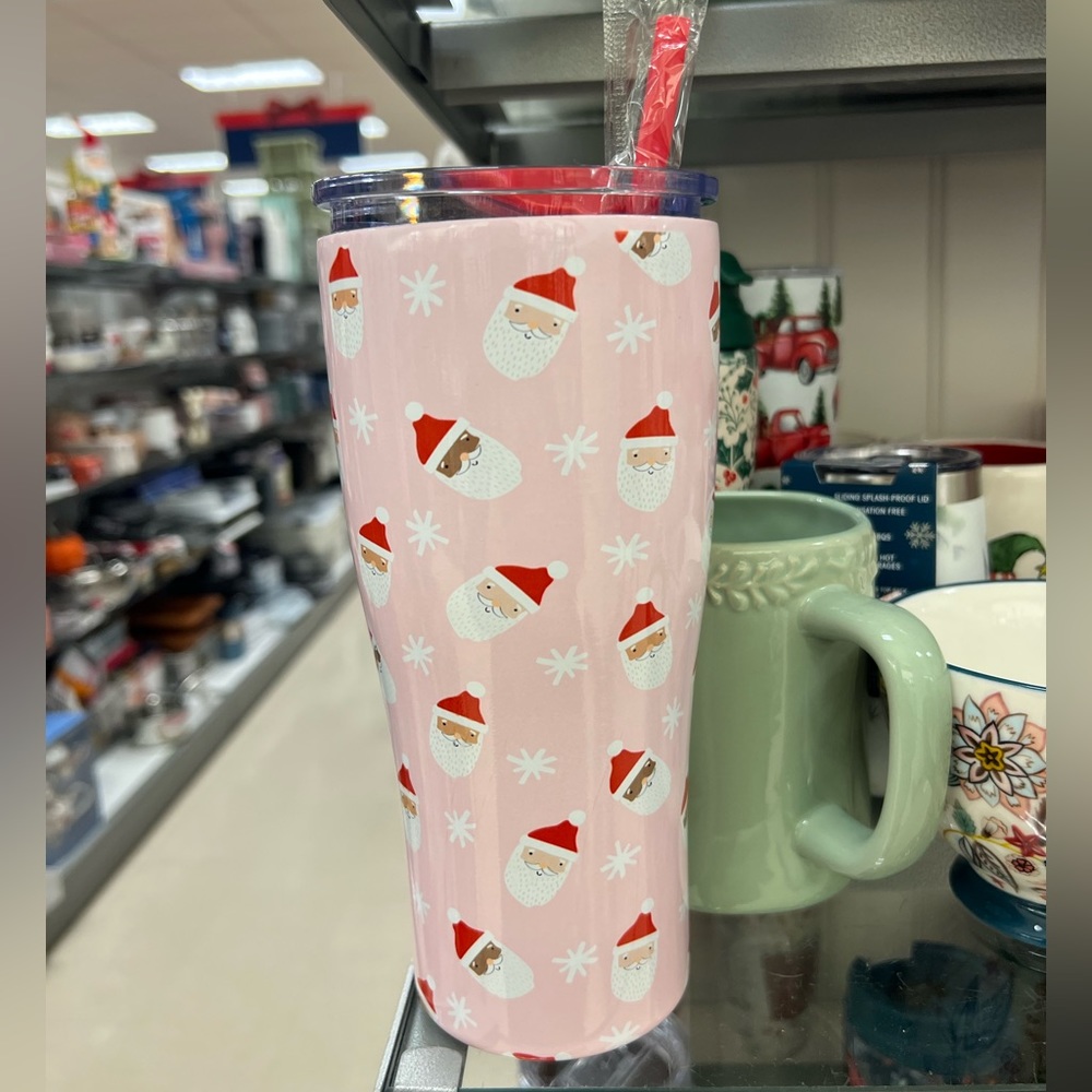 CHRISTMAS Pink Santa Claus Stainless Steel Tumbler 30 oz NWT